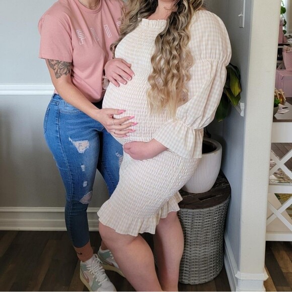 Momyknows Ruffle Off Shoulder Baby Shower Maternity Dress large - Picture 3 of 9